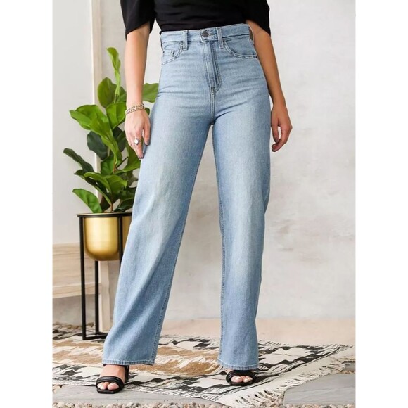 Levis Premium Womens High Loose Denim Jeans Blue Straight Wide Leg Baggy New - Picture 12 of 15